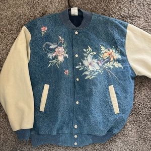 Floral Denim Zip up Jacket